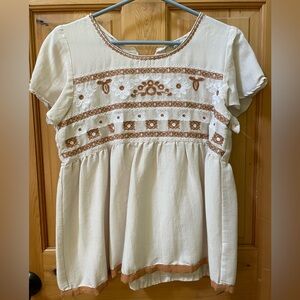 Roolee Polagram Embroidered Babydoll Top